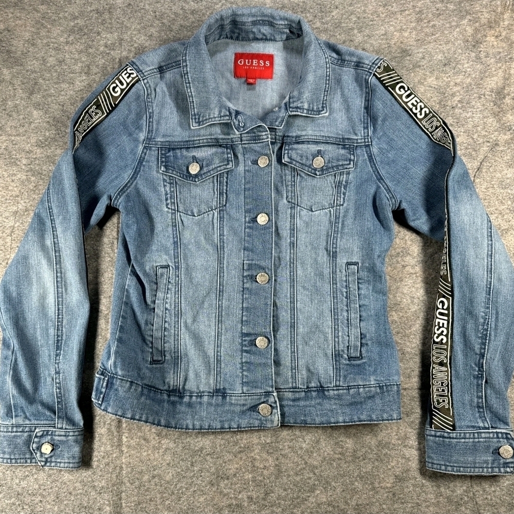 Guess Blue Denim Jacket with Sleeve Logos